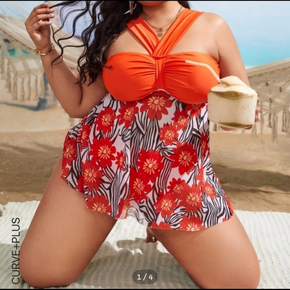 Plus Floral Print Bikini Swimming Suit